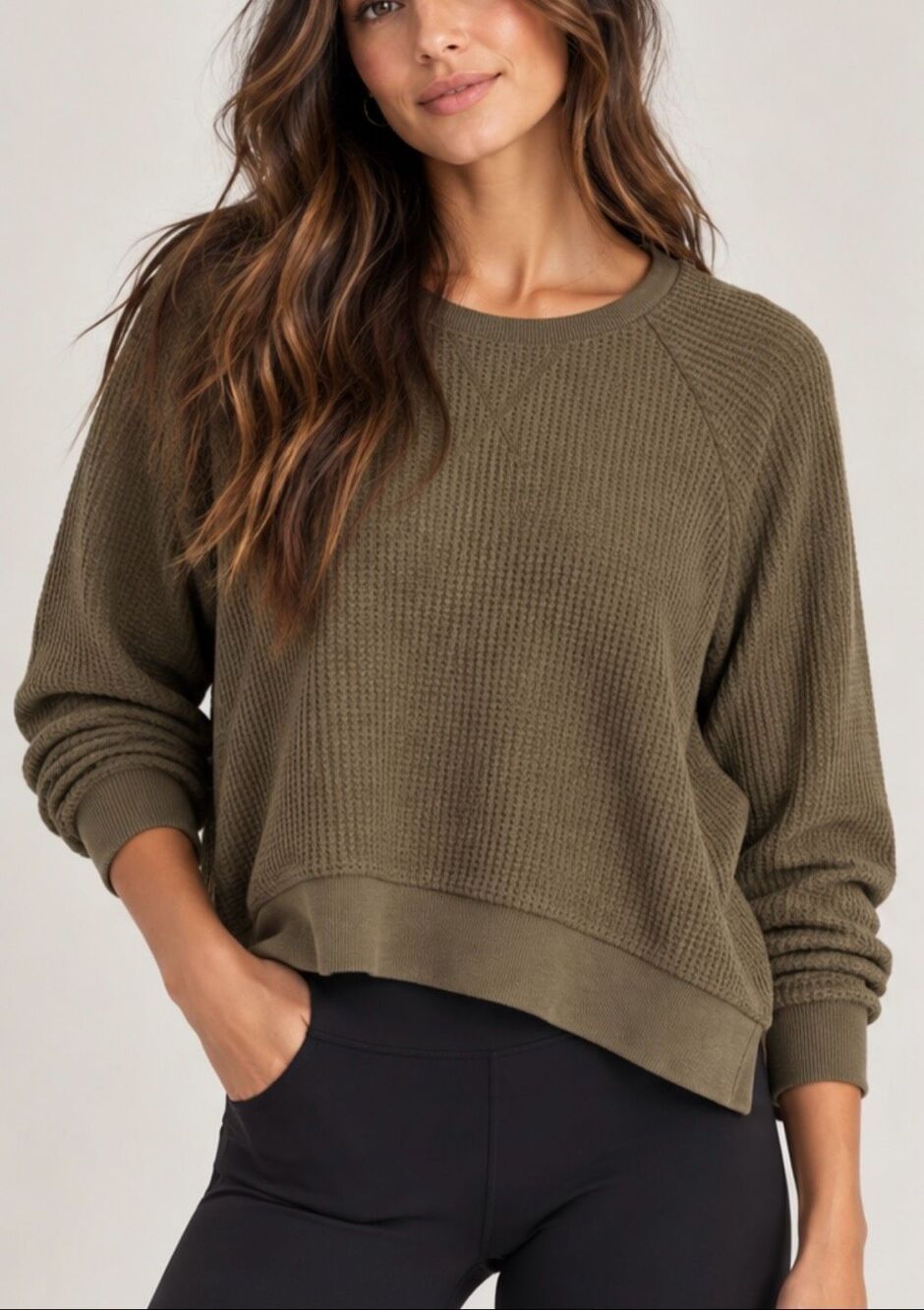 Beyond Yoga green waffled pullover size M